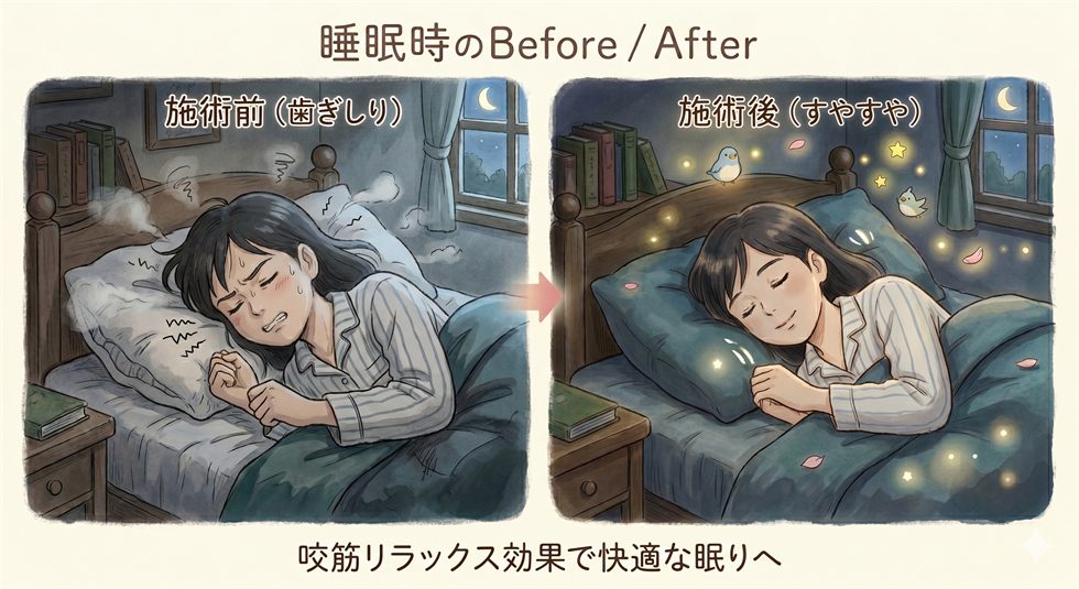 治療前後の眠りのちがいを表したイメージイラスト