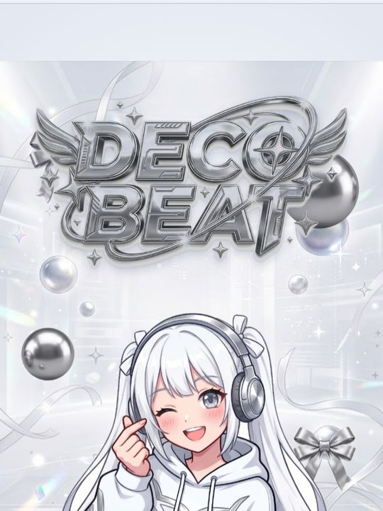 銀色の文字とヘッドホンの女の子が描かれた「DECO BEAT」のタイトル画面